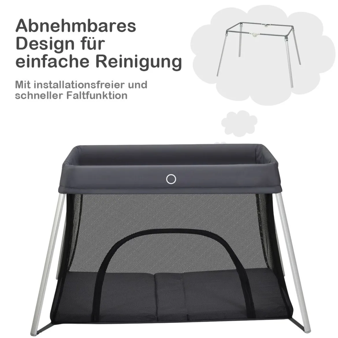 Ein-Konpf-klappbares Babybett mit Matratze & Reißverschlusstür & Tragetasche Dunkelgrau