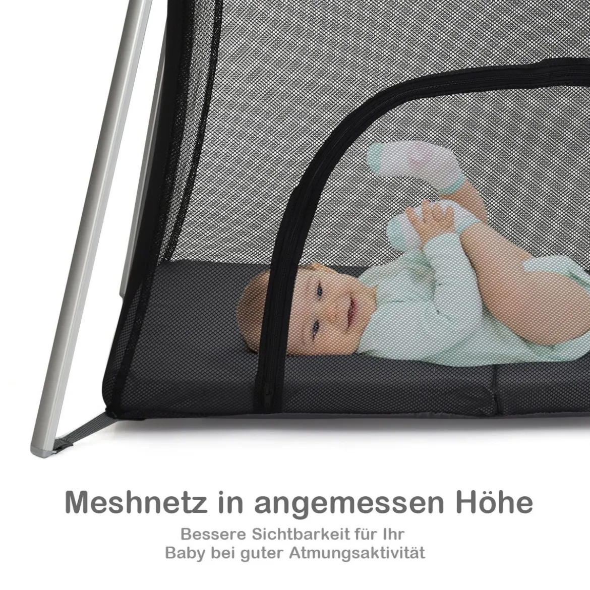 Ein-Konpf-klappbares Babybett mit Matratze & Reißverschlusstür & Tragetasche Dunkelgrau