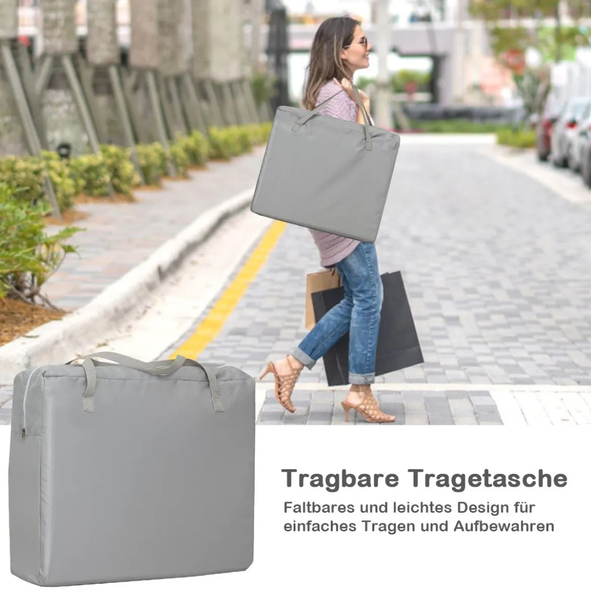 Ein-Konpf-klappbares Babybett mit Matratze & Reißverschlusstür & Tragetasche Hellgrau