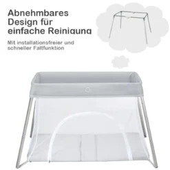Ein-Konpf-klappbares Babybett mit Matratze & Reißverschlusstür & Tragetasche Hellgrau