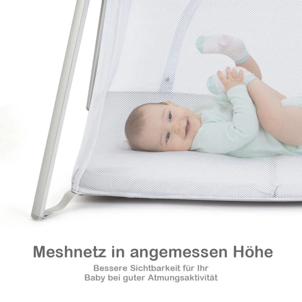 Ein-Konpf-klappbares Babybett mit Matratze & Reißverschlusstür & Tragetasche Hellgrau
