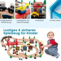 Eisenbahntisch aus Holz 80-teiliges Spielset mit Umkehrbarer & Abnehmbarer Tischplatte 82,5 x 60 x 40 cm Mehrfarbig