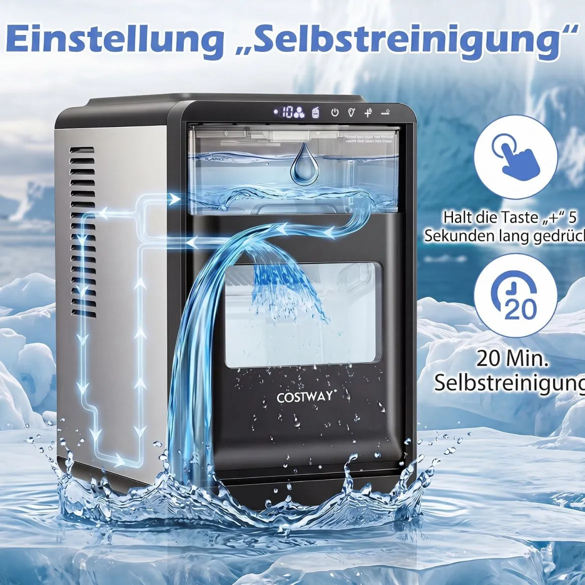 Eiswürfelmaschine für Klare Halbmond-Eiswürfel 12 kg/Tag 16 Stück in 15 Min mit Selbstreinigung