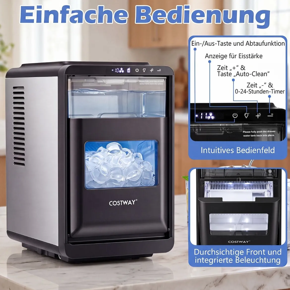 Eiswürfelmaschine für Klare Halbmond-Eiswürfel 12 kg/Tag 16 Stück in 15 Min mit Selbstreinigung