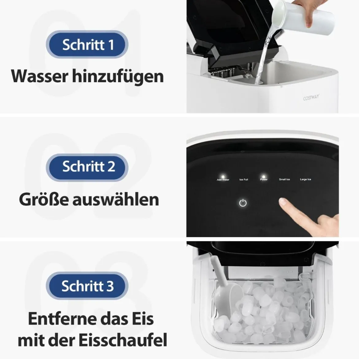Eiswürfelmaschine Ice Maker Eismaschine Eiswürfelbereiter 2L Wassertank Weiß