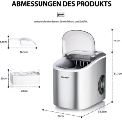 Eiswürfelmaschine 2,2 L Eiswürfelmaschine mit Kugelförmigen Eiswürfeln 24,5 x 35,5 x 32 cm Splitter