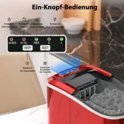 Eiswürfelmaschine 2,2 L Eiswürfelmaschine mit Kugelförmigen Eiswürfeln 24,5 x 35,5 x 32 cm Rot