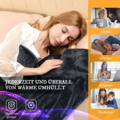 Elektrisch Beheizte Decke Weiche Heizdecke mit 9 Heizstufen Maschinenwaschbare Flanelldecke Grau