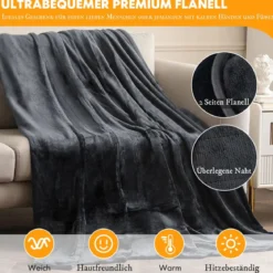 Elektrisch Beheizte Decke Weiche Heizdecke mit 9 Heizstufen Maschinenwaschbare Flanelldecke Grau