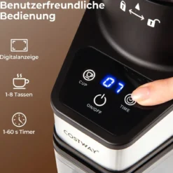 Elektrische Kaffeemühle mit Kegelmahlwerk Espressomühle mit 60 Mahlgrade 1-60S Timer und 1-8 Tassen