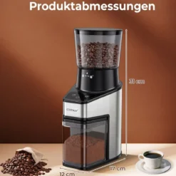 Elektrische Kaffeemühle mit Kegelmahlwerk Espressomühle mit 60 Mahlgrade 1-60S Timer und 1-8 Tassen