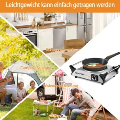 Elektrische Kochplatte Elektrokochplatte für Wohnheim Haus Camping 30,5 x 22 x 9,5 cm Silber
