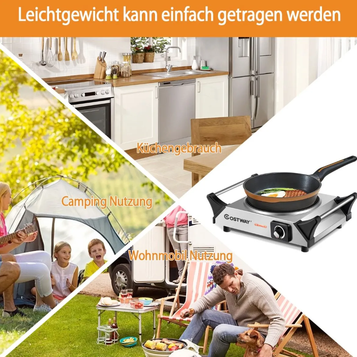Elektrische Kochplatte Elektrokochplatte für Wohnheim Haus Camping 30,5 x 22 x 9,5 cm Silber