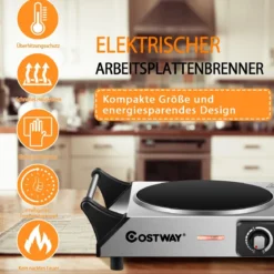 Elektrische Kochplatte Elektrokochplatte für Wohnheim Haus Camping 30,5 x 22 x 9,5 cm Silber