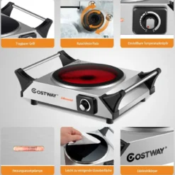 Elektrische Kochplatte Elektrokochplatte für Wohnheim Haus Camping 30,5 x 22 x 9,5 cm Silber