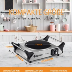 Elektrische Kochplatte Elektrokochplatte für Wohnheim Haus Camping 30,5 x 22 x 9,5 cm Silber