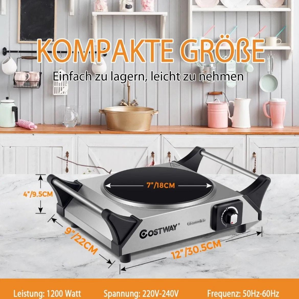 Elektrische Kochplatte Elektrokochplatte für Wohnheim Haus Camping 30,5 x 22 x 9,5 cm Silber
