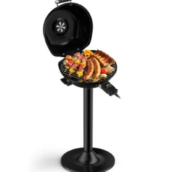 Elektrischer BBQ-Grill tragbarer Standgrill mit abnehmbarem antihaftbeschichtetem Grillrost Elektrogrill Schwarz