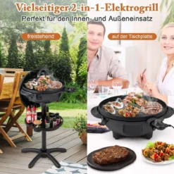 Elektrischer BBQ-Grill 1200 W-Elektrogrill mit 2-Zonen-Antihaft-Grillplatte Schwarz