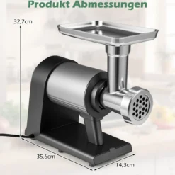 Elektrischer Fleischwolf 2000W Hackfleisch maschine mit 3 Wurstfüllrohren 3 Lochscheiben Kebbe-Set Schwarz