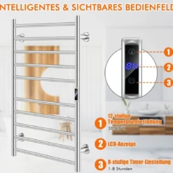 Elektrischer Handtuchwärmer mit 8 Stunden Timer & Überhitzungsschutz & LED Display