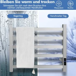 Elektrischer Handtuchwärmer mit 8 Stunden Timer & Überhitzungsschutz & Wasserdicht Silber