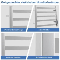 Elektrischer Handtuchwärmer mit 8 Stunden Timer & Überhitzungsschutz & Wasserdicht Silber