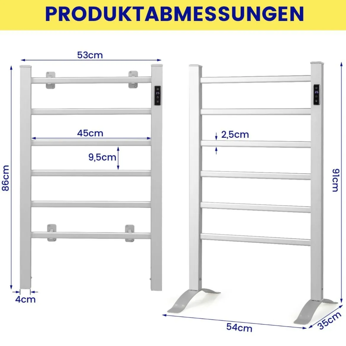 Elektrischer Handtuchwärmer mit 8 Std. Timer & Überhitzungsschutz & LED Display Aluminium