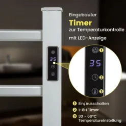 Elektrischer Handtuchwärmer mit 8 Std. Timer & Überhitzungsschutz & LED Display Aluminium