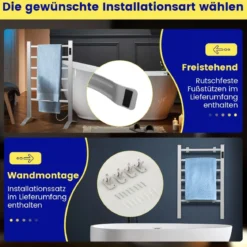 Elektrischer Handtuchwärmer mit 8 Std. Timer & Überhitzungsschutz & LED Display Aluminium