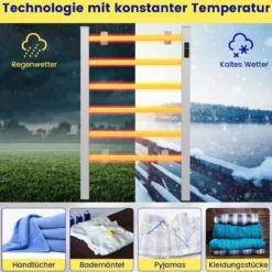 Elektrischer Handtuchwärmer mit 8 Std. Timer & Überhitzungsschutz & LED Display Aluminium