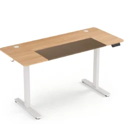 Elektrischer Höhenverstellbarer Schreibtisch mit LED-Bedienfeld & T‑Metallrahmen 140 x 60 cm Natur