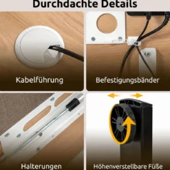 Elektrischer Höhenverstellbarer Schreibtisch mit LED-Bedienfeld & T‑Metallrahmen 140 x 60 cm Natur
