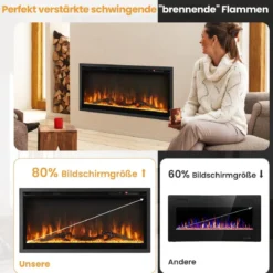Elektrischer Kamin für Wandeinbau Wandmontage oder Freistehend 91,5 x 14 x 45 cm