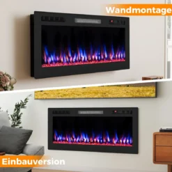 42'' Elektrischer Kamin 750W/1500W Einbaukamin mit APP WLAN-fähig & Fernbedienung Wandkamin