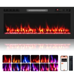 42'' Elektrischer Kamin 750W/1500W Einbaukamin mit APP WLAN-fähig & Fernbedienung Wandkamin
