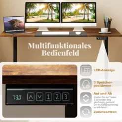 Elektrischer Stehschreibtisch 140 x 70 cm höhenverstellbarer Schreibtisch ergonomischer Sitz-Steh-Schreibtisch Beige/Braun/Natur