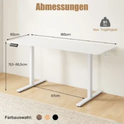 Elektrischer Stehschreibtisch mit 3 Memory-Höhen Sit Stand Schreibtisch Höhenverstellbarer Computertisch