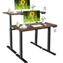 Elektrischer Stehschreibtisch mit USB-Ladeanschluss einfache Montage Rustikales Braun