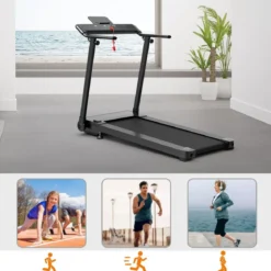 Elektrisches Laufband mit 2 Modi 12 Programmen LED-Touchscreen klappbar und rollbar bis 90 kg belastbar Fitnessgerät