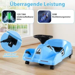 Elektrisches Reinigungs-Go-Kart 12V Rennwagen mit abnehmbarem Mopp 3-Gang-Fernbedienung Blau