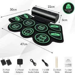 Elektrisches Schlagzeug mit 9 Pads Aufrollbares Schlagzeug-Übungspad mit 2 Stereolautsprechern