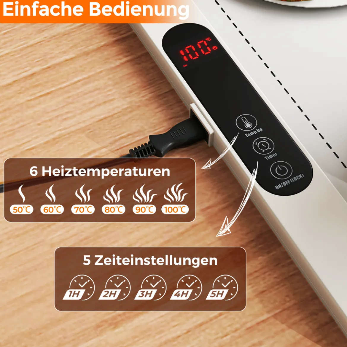 Elektrische Wärmematte Silikon für Lebensmittel Rollbare Warmhalteplatte 6 Temperaturregelung von 50℃-100℃