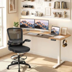 Elektrisch Höhenverstellbarer Schreibtisch mit Stabilem Metallgestell 160 x 60 cm Natur