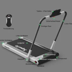 Elektrisch Laufband einstellbare Geschwindigkeit Fernbedienung Bluetooth Faltfunktion Silber