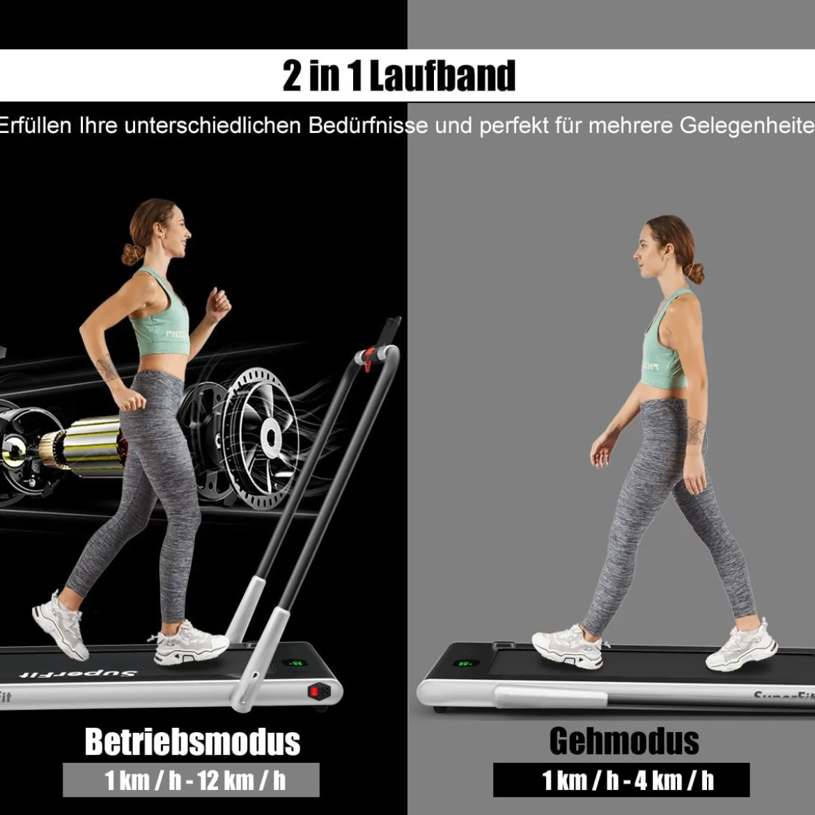 Elektrisch Laufband einstellbare Geschwindigkeit Fernbedienung Bluetooth Faltfunktion Silber