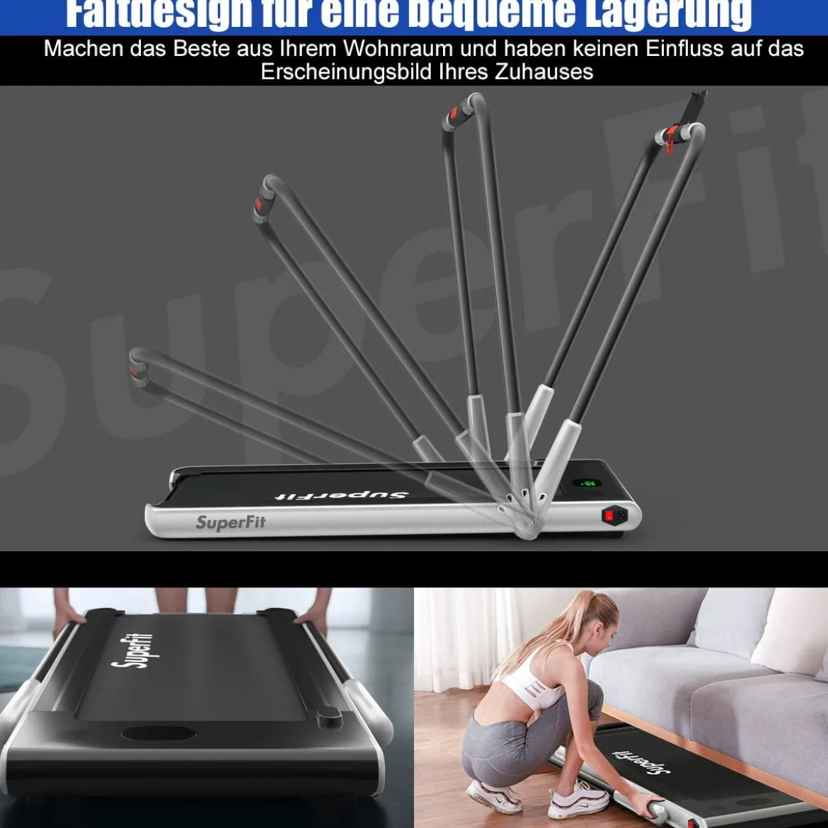 Elektrisch Laufband einstellbare Geschwindigkeit Fernbedienung Bluetooth Faltfunktion Silber