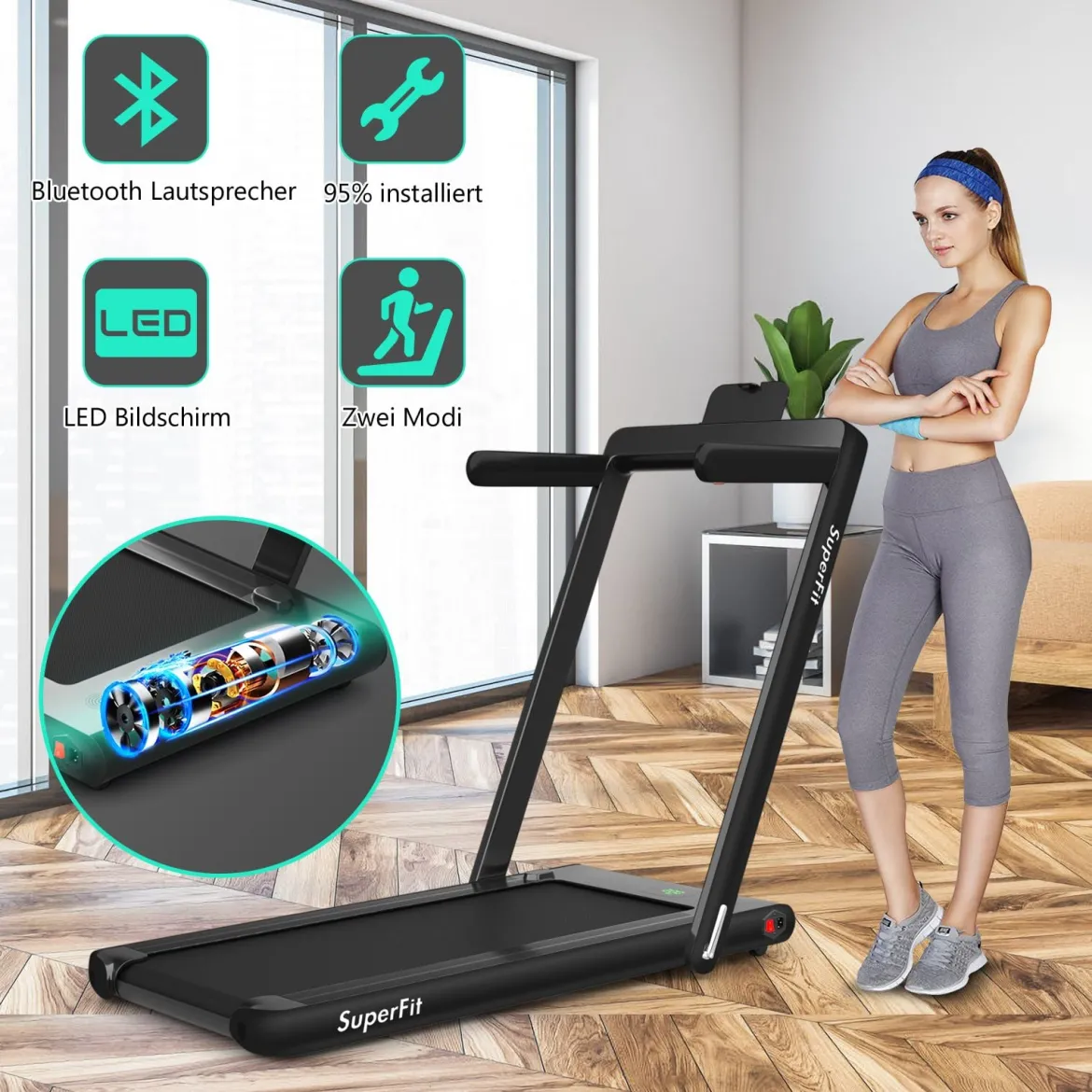 Elektrisch Laufband Heimtrainer Fitnessgerät Display 1-12 km/h Fernbedienung Schwarz