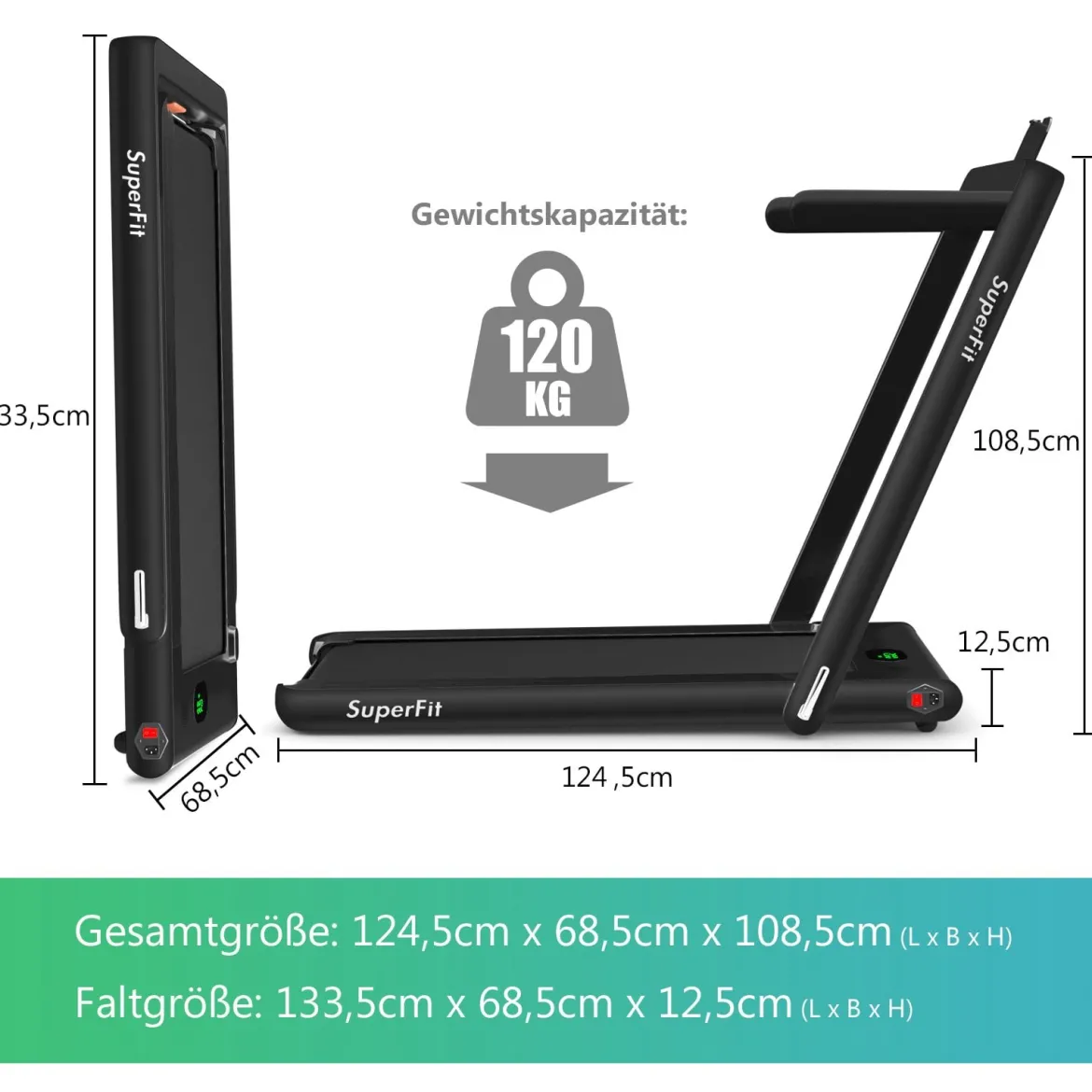 Elektrisch Laufband Heimtrainer Fitnessgerät Display 1-12 km/h Fernbedienung Schwarz