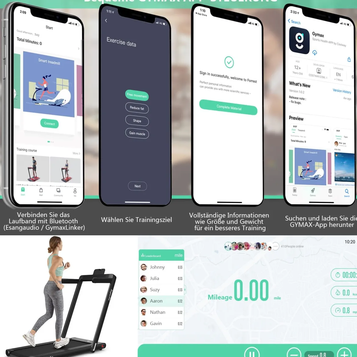 Elektrisch Laufband Heimtrainer Fitnessgerät Display 1-12 km/h Fernbedienung Schwarz